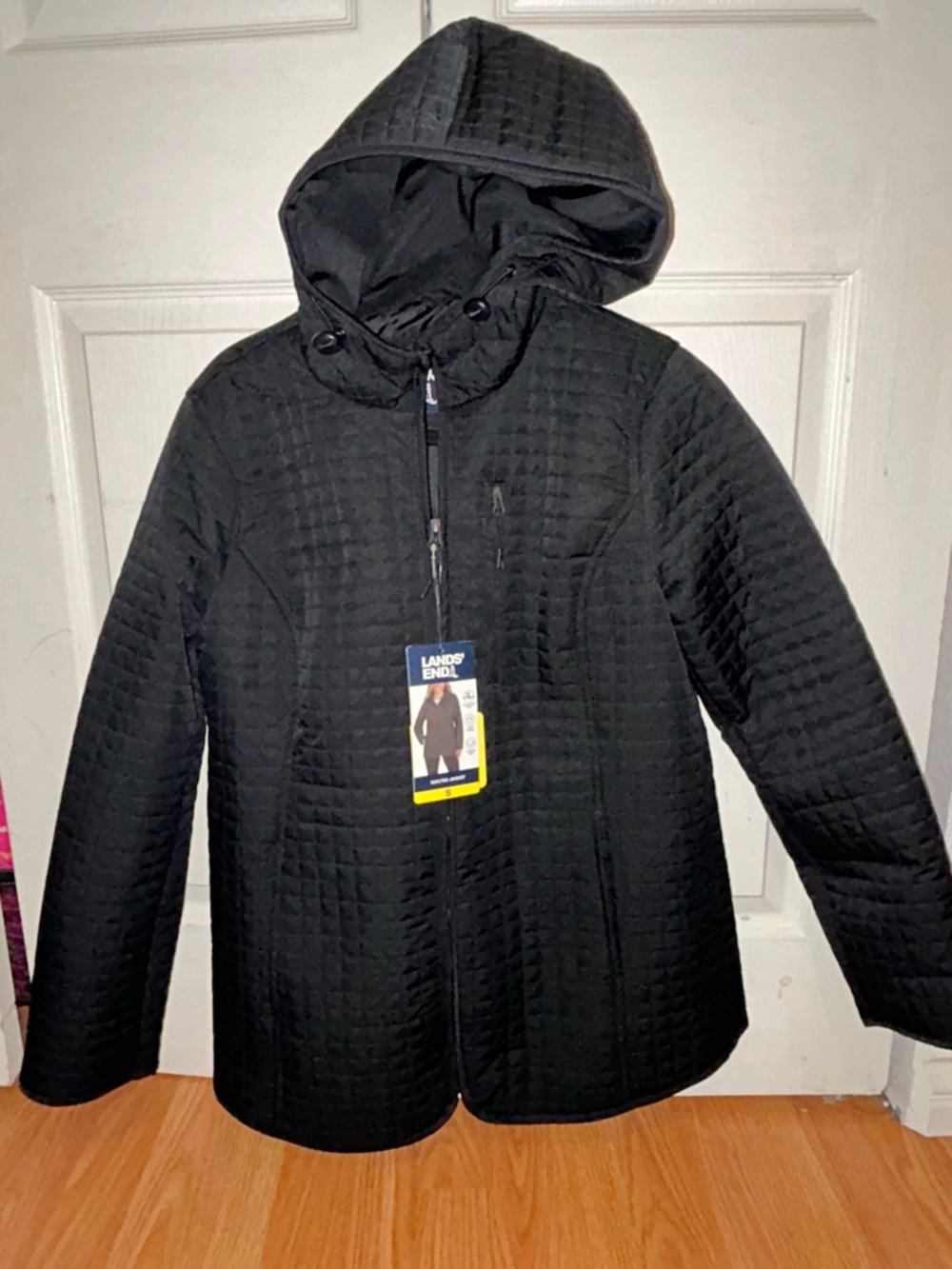 Lands' End Women’s Black Quilted Hooded Puffer Jacket Size Small